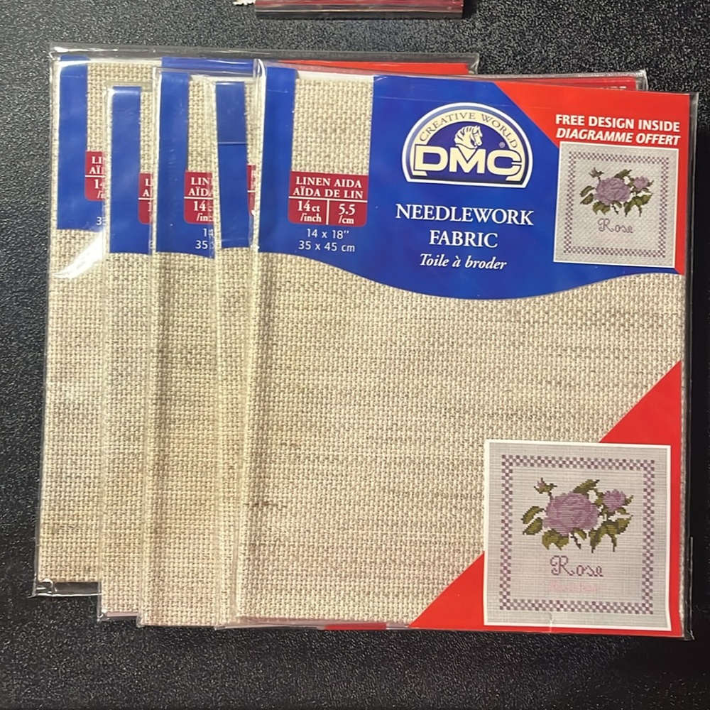 Lot of 5 DMC Needlework Fabric Linen Aida 14" X 18"